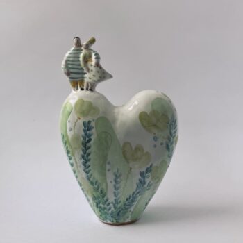 Lovers in Bloom Heart Couple Majolica