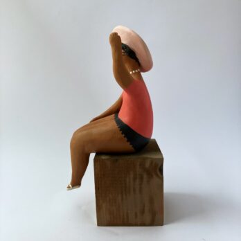 Marinella Figure of Woman Sitting in Pink With Hat