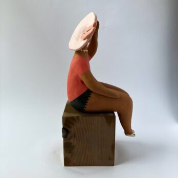 Marinella Figure of Woman Sitting in Pink With Hat